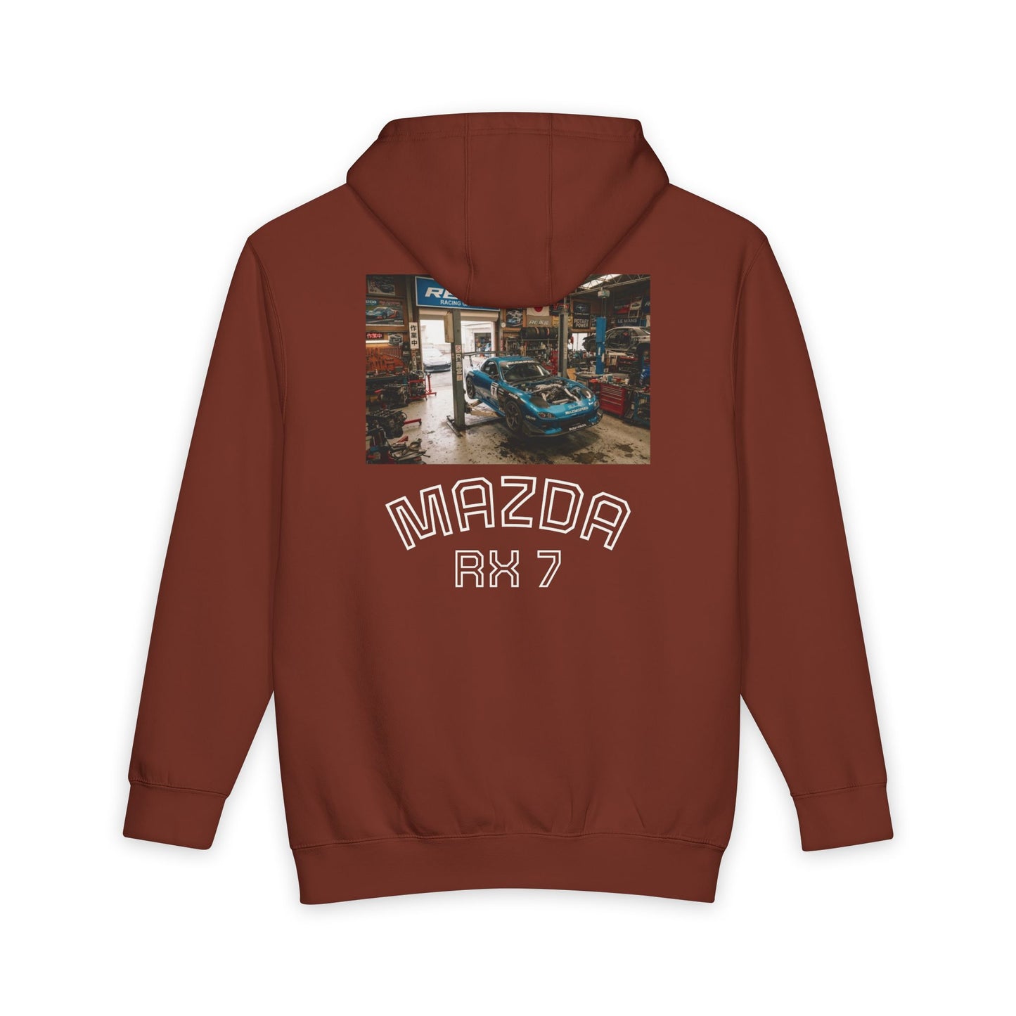 JDM Garage Photo Hoodie — Classic Car Workshop Pullover