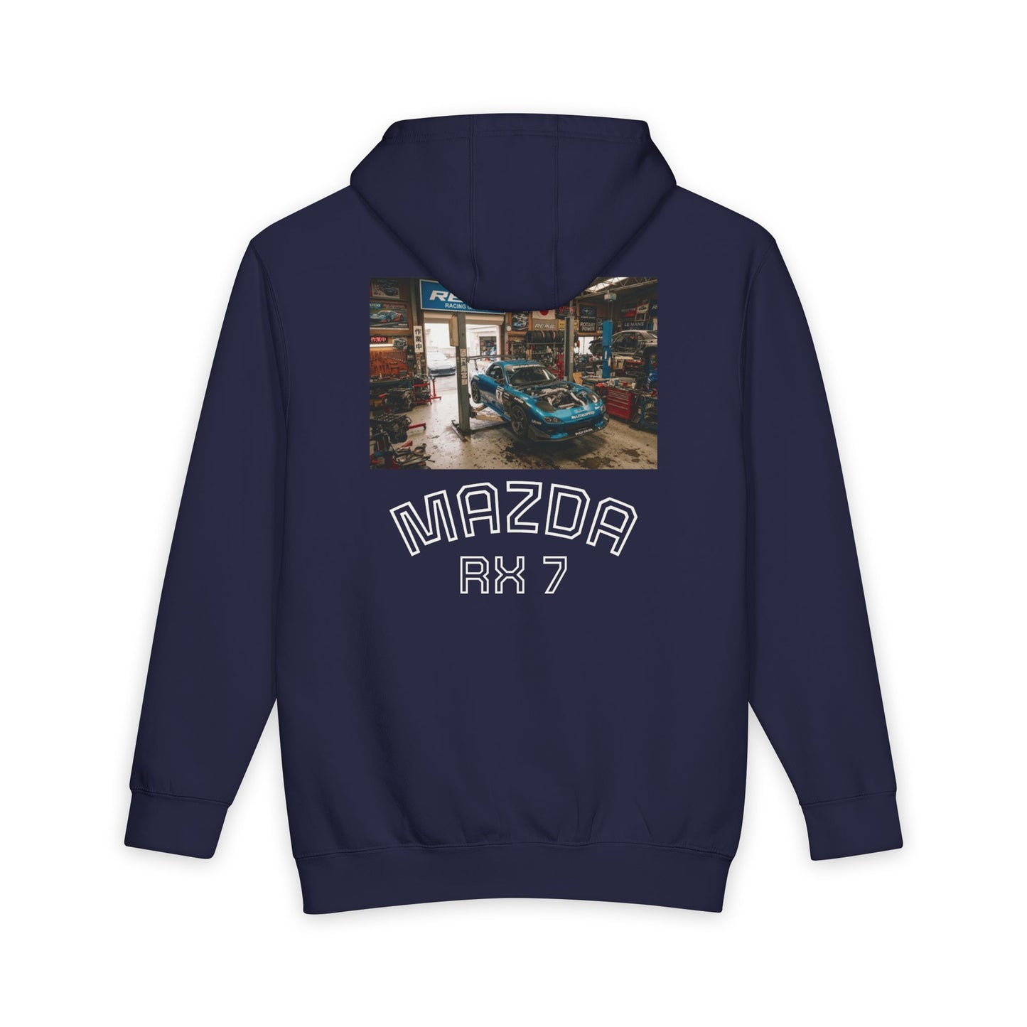 JDM Garage Photo Hoodie — Classic Car Workshop Pullover