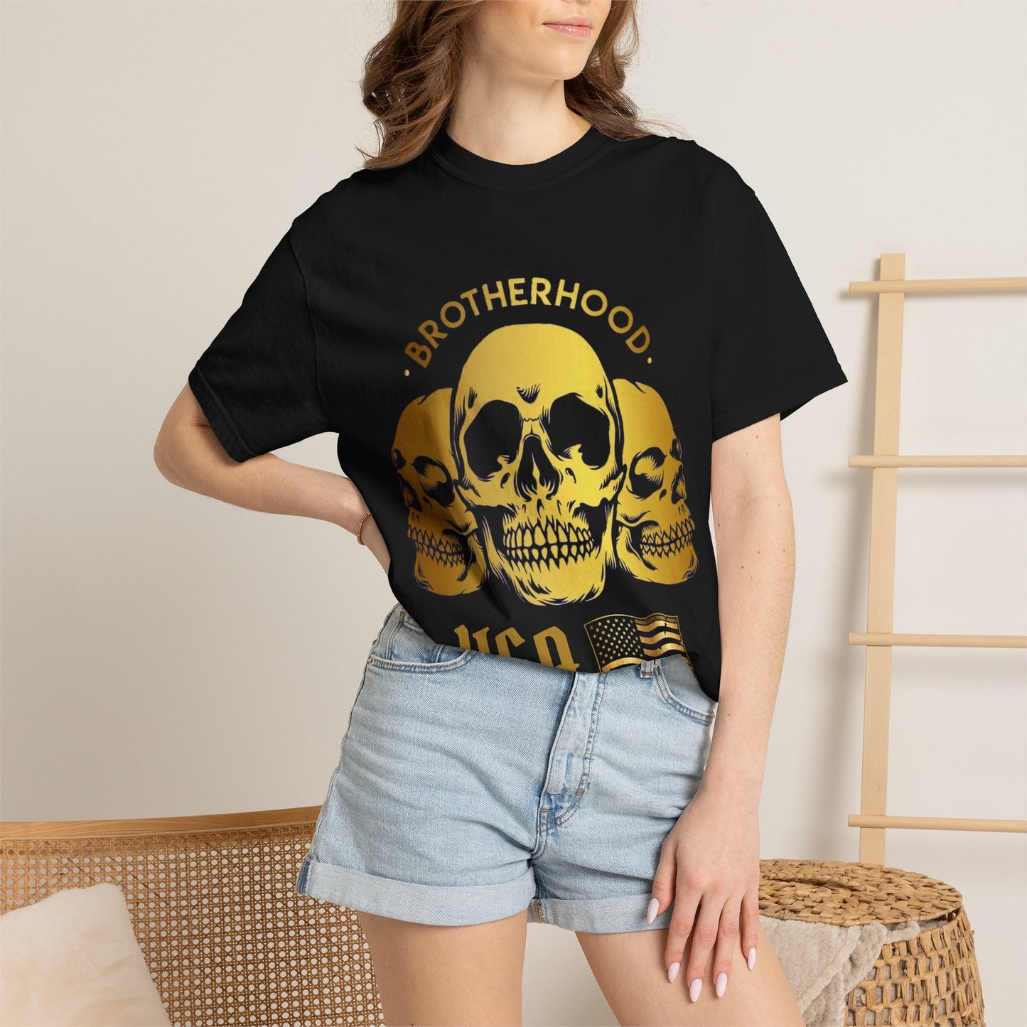 Brotherhood USA Skull T-Shirt — Patriotic Skull Trio Graphic Tee