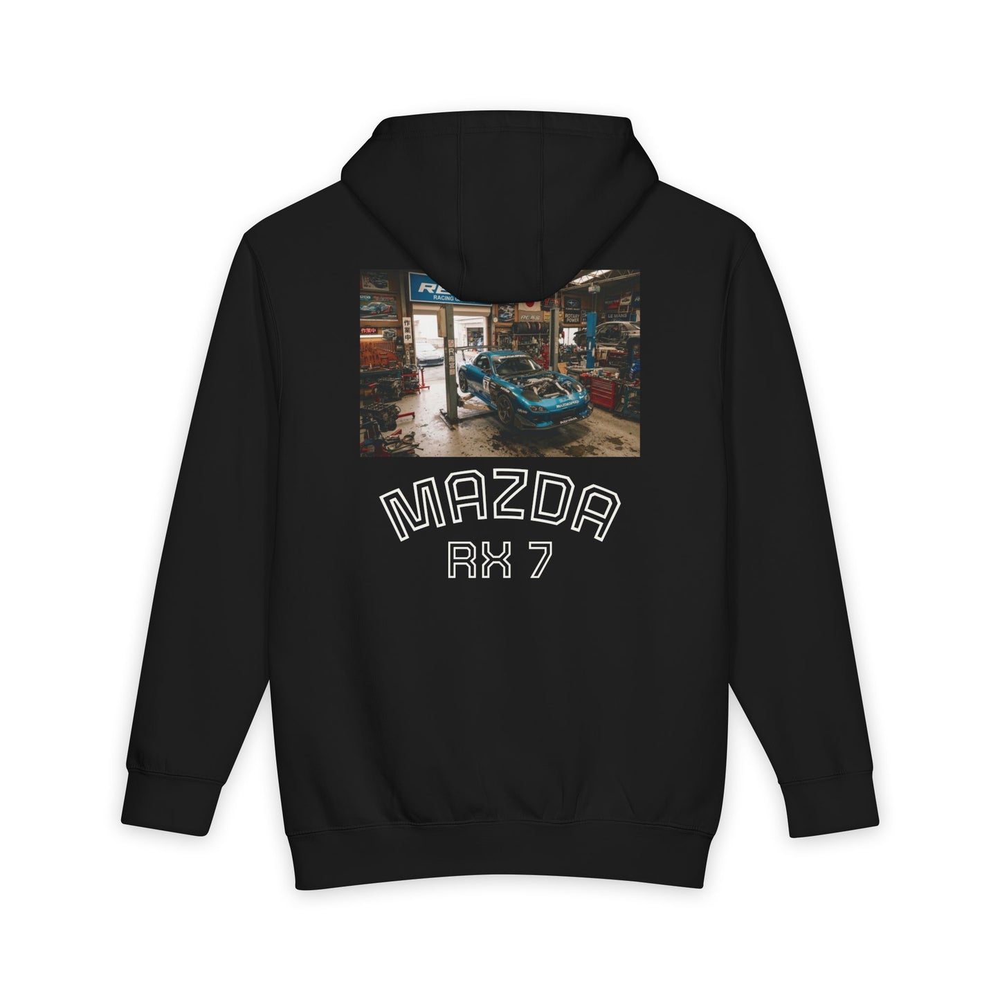 JDM Garage Photo Hoodie — Classic Car Workshop Pullover