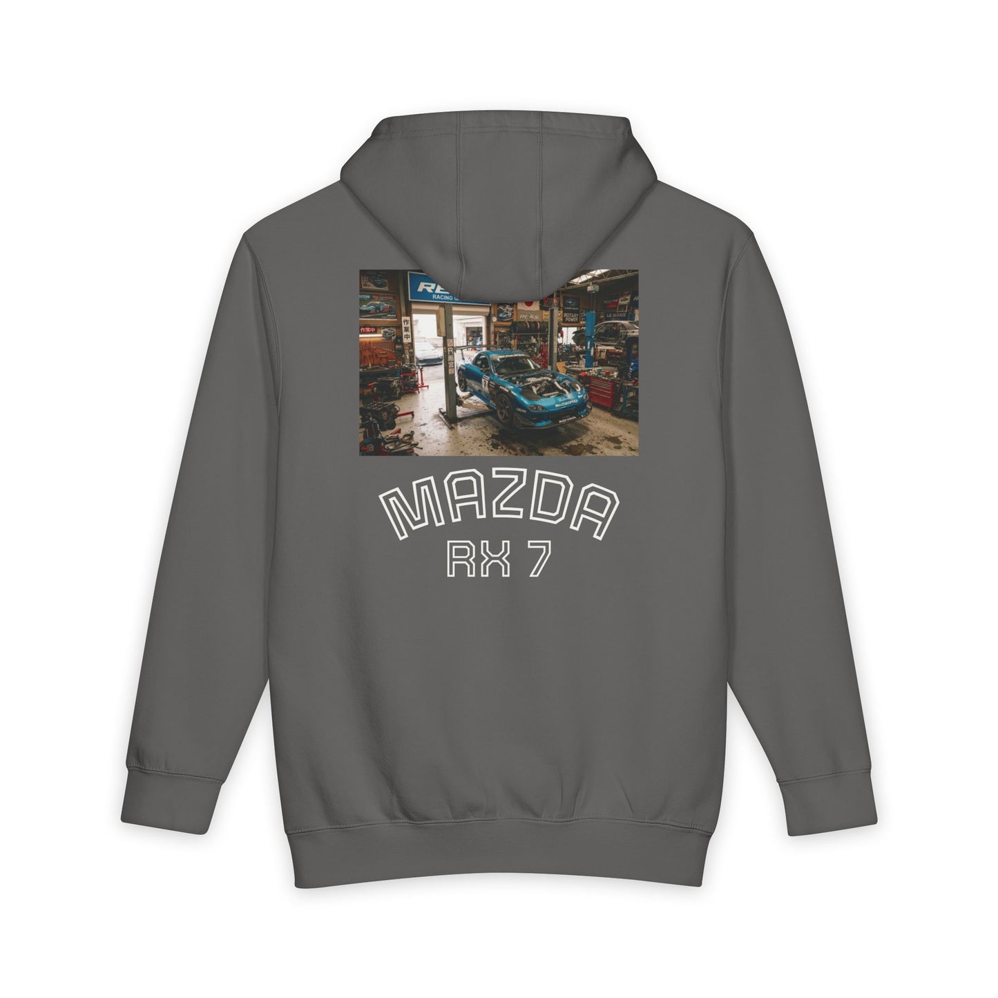 JDM Garage Photo Hoodie — Classic Car Workshop Pullover