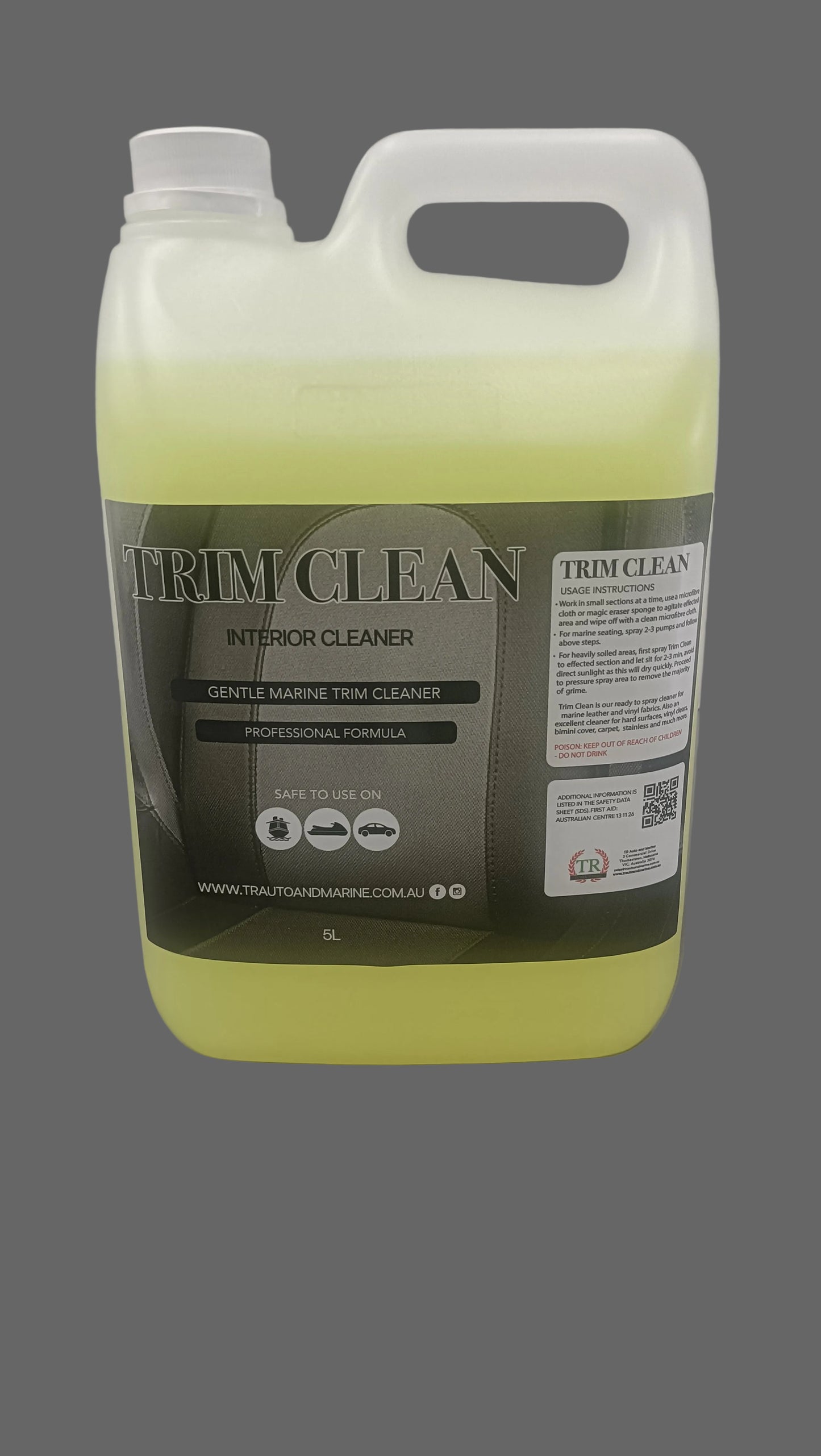 5ltr CONTAINER OF TRIM CLEAN INTERIOR UPHOLSTERY CLEANER 