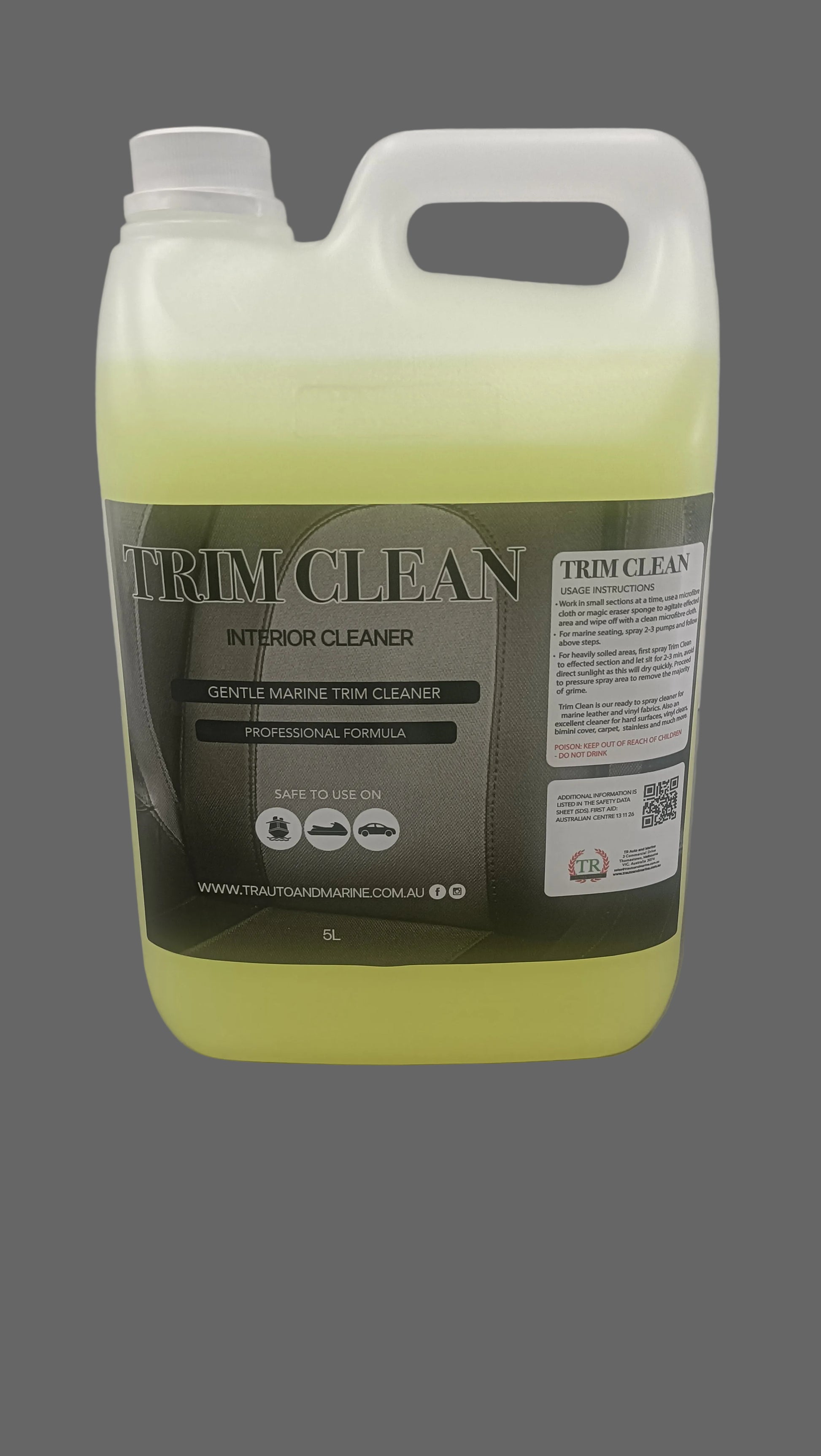 5ltr CONTAINER OF TRIM CLEAN INTERIOR UPHOLSTERY CLEANER 